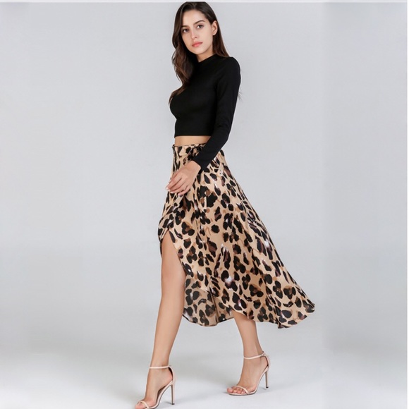 1 Left! Leopard Printed Midi Tie Wrap Around Skirt - Picture 4 of 8